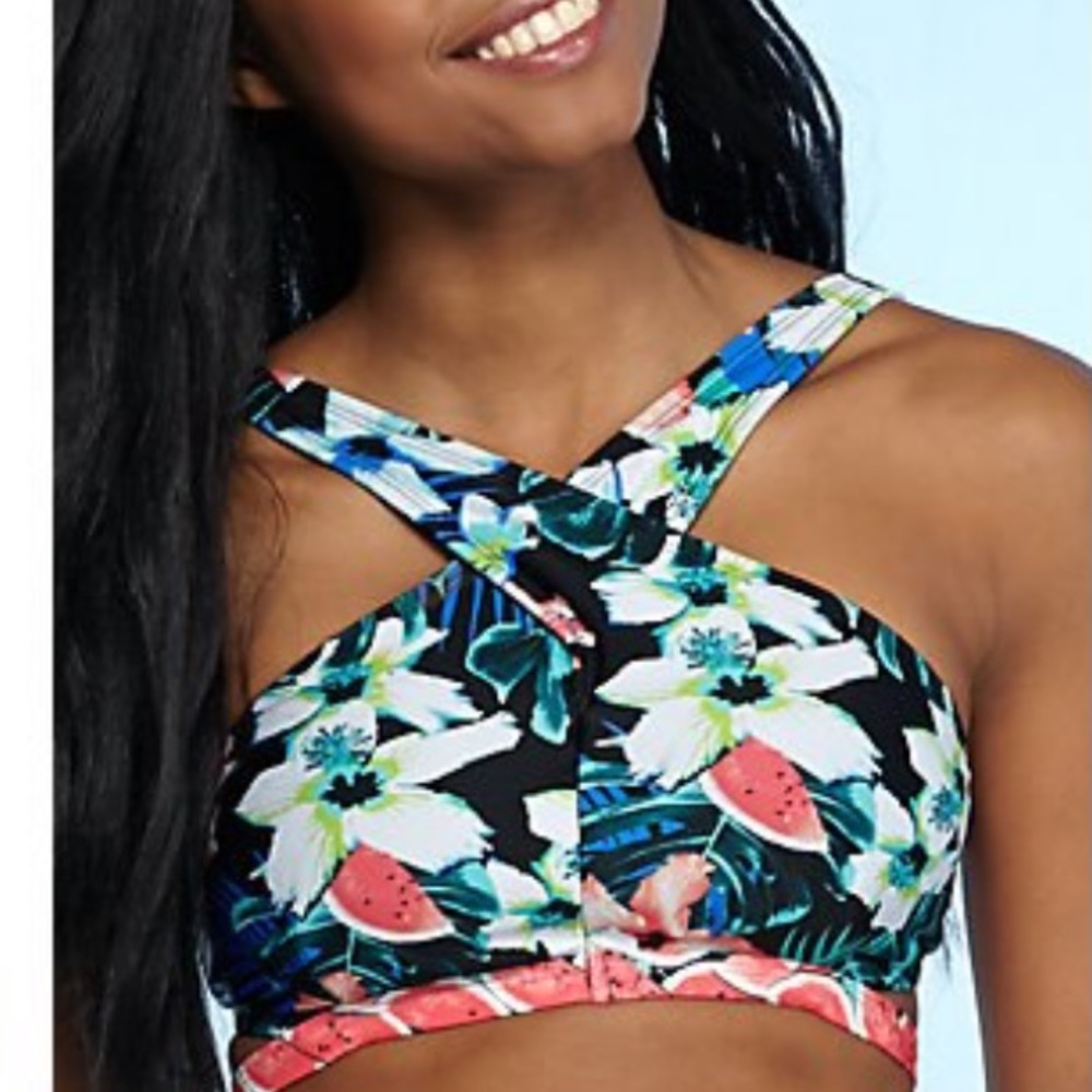 Dark Jungle Wrap Neck Crop sports Bra Top S